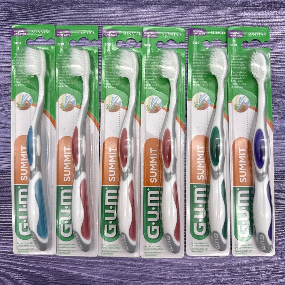 6 Pack Gum Sunstar #509 Summit Sensitive Compact Toothbrushes